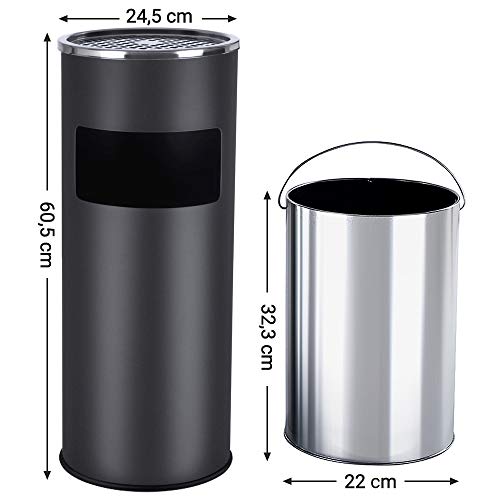 SONGMICS Standaschenbecher für draußen Mülleimer mit Aschenbecher Abfalleimer mit Inneneimer 60,5 x 24,5 cm 30 L Schwarz LTB17C