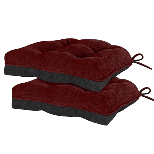 HARBOREST Chair Cushions for Dining Chairs Set of 2 - Chenille Tufted Kitchen Chair Cushions with Ties and Non-Slip Bottom, Foam Chair Pads for Dining Chairs, 17" x 17", Burgundy by HARBOREST - Used condition - US$32.46