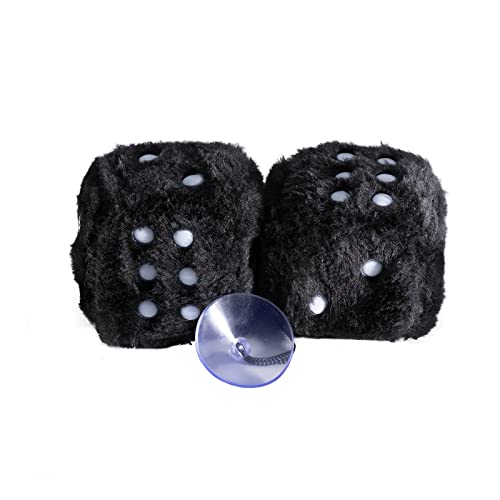 Miayaya Car Rear View Mirror Fuzzy Dice Plush With Dots Accessories Pair Of Square Hanging Couple Car Pendant Interior Rearview Mirror Decoration Couple Cute Ornaments (3 Inch Black) #TOP3