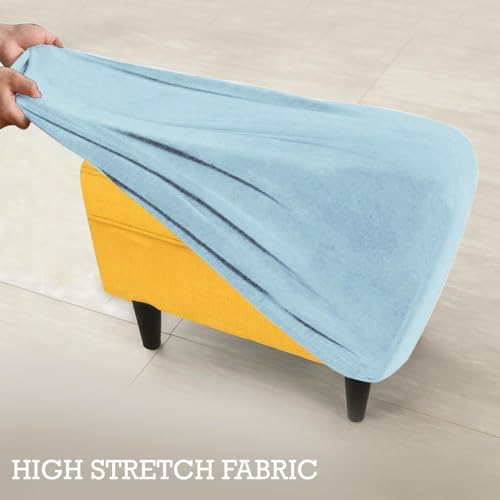 Image of HOKIPO Original Velvet Foot Stool Cover Ottoman Slipcover, Stretch Fitted, Removable Washable, Furniture Cover Protector, Sky Blue (NEW-4801-SBLU)