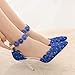 Imagen de Jamron Mujer Elegante Puntiagudo Zapatos Stilettos de Pulsera Encaje Floral Perlas Zapatos de Novia Azul SN0703212-2 EU37