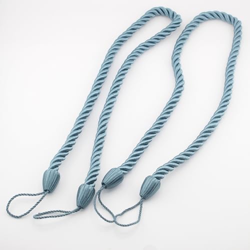 ACCESSOIRES LEDUC Embrasses à Rideaux Décoratifs en Corde Tressée, Bleu, 65 cm x 10 mm, Lot de 4 Cordons pour Attache et Décoration de Rideaux, Bleu