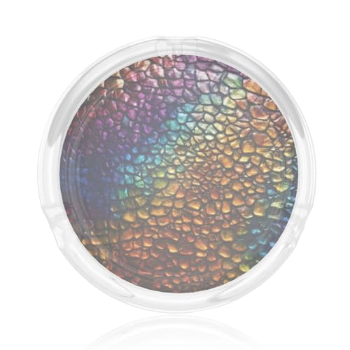 Posacenere rotondo in vetro trasparente con stampa a pelle di serpente, per decorazione esterna, casa, ufficio, patio, auto, facile da pulire