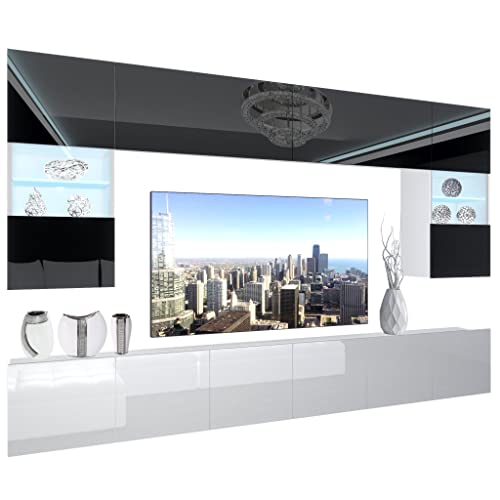 BELINI - Unité Murale TV NEX I Ensemble Muebles de Salon Complet I Ensemble Meuble TV avec Illumination LED I Dimensions: 300 x 180 x 36 cm I Coleur: Noir...