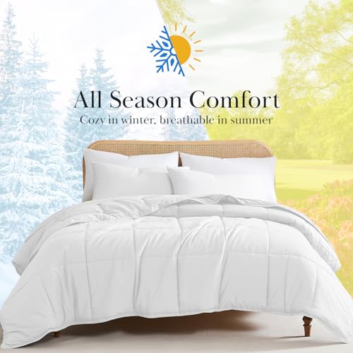 Southshore Fine Living, Inc. White Comforter King Size, Cozy Duvet Insert, King Size/California, Pet Hair Resistant Bedding, Easy Care Oversized Down-Alternative Comforter/Bedspread, Bright White
