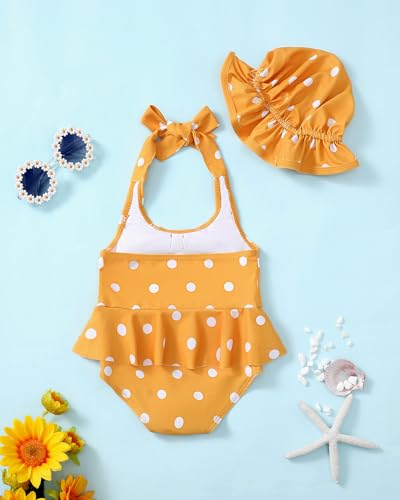 Kucnuzki Baby Girl Swimsuit Newborn One Piece Bathing Suit Bow Tie Bikini Tankini Infant Swimwear with Hat3
