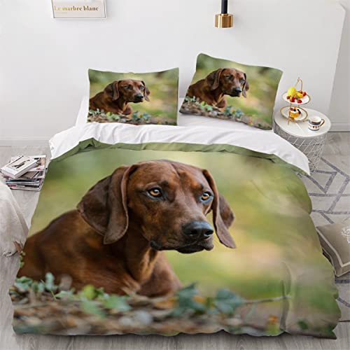 Hund-Motiv Bettwäsche 220x240cm Rhodesian Ridgeback Bettwäsche-Set GrüNer Rasen Mikrofaser Betten Set,Hund Haustier Bettbezug Schöne Tiere,Kissenbezug 80 x 80cm, Jungen Mädchen Bettwäsche Cover