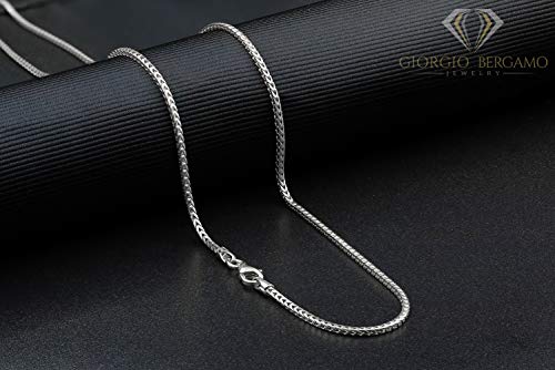 Giorgio Bergamo 925 Italian Sterling Silver 1mm - 5.5mm Solid Franco Chain, Rhodium Plated Square Box Link Necklace, Bracelet or Anklet3