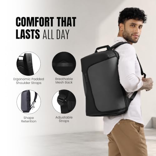 Image of LE KUEST Laptop Backpack | Unisex | Fits Laptop upto 16 Inch | Premium Water-Resistant Polyester | Built-in Trolley Strap | For office & Travel