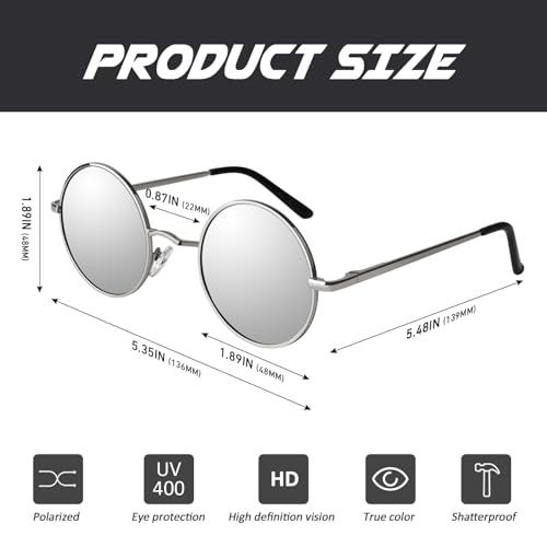 Image of CGID Retro Round Polarized Sunglasses Mens Womens Circle Metal Hippie Shades UV400 Protection E01