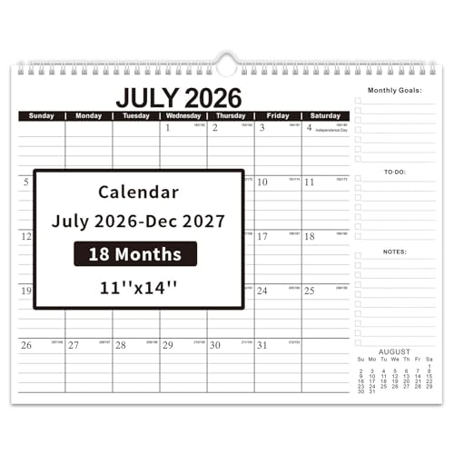 Comix 2026-2027 Wall Calendar, 18 Months Jul 2026 - Dec 2027 Monthly Planner, 120 GSM Thick Paper Lined Blocks, Hanging Calendar for Home Office Classroom, 14 x 11 Inch