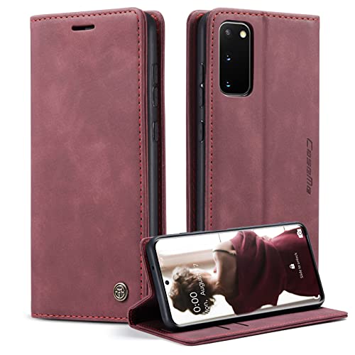 GerlWorld Handyhülle für Samsung Galaxy S20 5G PU Leder Folio Wallet Hülle mit Kartenhalter und Kickstand Premium TPU stoßfeste Innenhülle Schutzhülle Folio Cover Kompatibel mit Galaxy S20-Weinrot