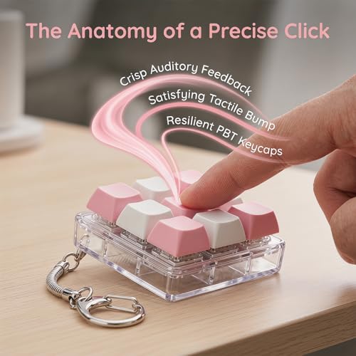 Image of Keyboard Fidget Toy, Four Key Mechanical Style Keychain with Snake Chain, Stress Relief Gadget for Office Workers and Students, Portable Anxiety Relief Tool for Commuting and Gaming