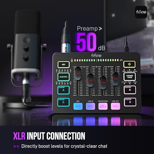 FIFINE Gaming Audio Mixer, Streaming RGB PC Mixer with XLR Microphone Interface, Individual Control, Volume Fader, Mute Button, 48V Phantom Power, for Podcast/Recording/Vocal/Game Voice-AmpliGame SC3 - Image 3
