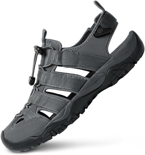 TSLA ATIKA Men's Outdoor Hiking Sandals, Closed Toe Athletic Sport Sandals, Lightweight Trail Walking Sandals, Summer Water Shoes AT-M147-STG 10 M US