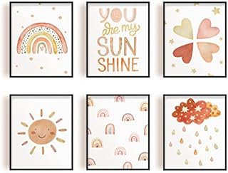 SUPERDANT 6 PCS You Are My Sunshine Canvas Wall Art Unframed Print Heart Rainbow Wall Art Boho Wall Art Decor Girls Room Decor Boho Sunshine Nursery Decor for Baby Kids Room Decor