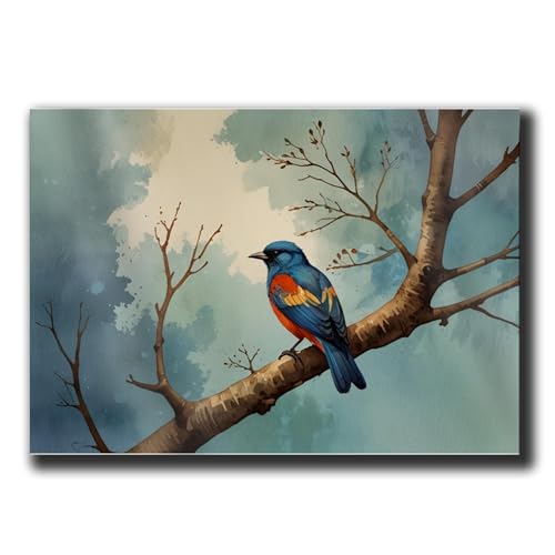 Blue Birds On Branch Painting, Blue Watercolor Bird Poster Wall Art, Bird Print, Birds on The Tree Prints, Sparrow Picture Cute Chickadee on Flower Branch Prints, Art Prints, Wall -  CAPITALCURRENT
