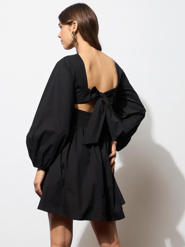 Image of barcino Black Poplin Back Tie Knot Dress