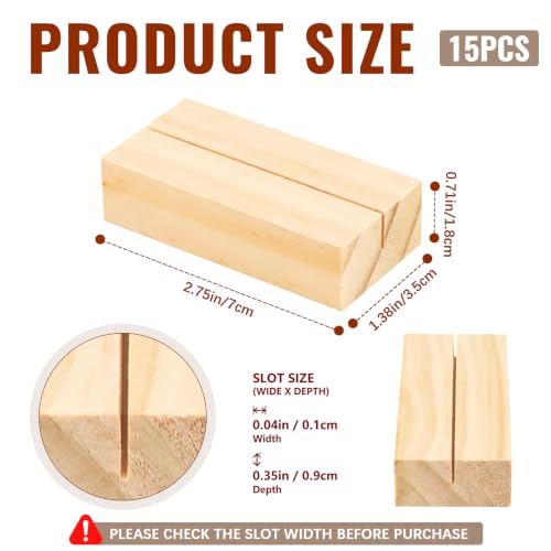 Image of 15Pcs 2.75x1.38 Inches Wood Table Number Stands, Wood Place Card Holders, Wooden Holders for Wedding, Ceremony, Birthday, Party, Home Decoration, Events (1mm Slots)