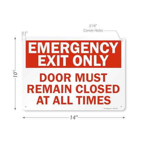 SmartSign Emergency Exit Only Sign Door Must Remain Closed at All Times (10\" x 14\" Non-Reflective Aluminum), Made in USA - Thumbnail 6
