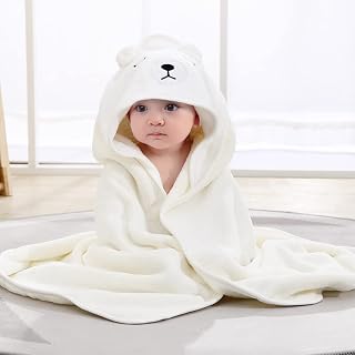 HiABsee Hooded Baby Towel, Baby Hooded Towels, Ultra Soft and Extra Absorbent Baby Bath Towel for Baby boy and Girl, White