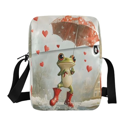 Crossbody Bag Funny Frog Red Umbrella Messenger Bag for Women Men Purse Shoulder Bag Satchel Bag with Adjustable Strap 214B8938