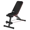 SONGMICS Halterbank, trainingsbank, schuine bank, verstelbaar, inklapbaar, 7-traps kantelbare rugleuning, multifunctioneel, voor hometraining, met 2 elastische touwen, halteroefeningen, zwart-rood SWB801R01