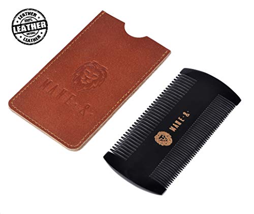 Premium 100% Oxhorn Dual-Action Beard Comb With Genuine Leather Case – The Perfect Beard Grooming Gift For Men By Man & Mane. #TOP1