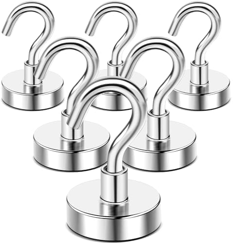 DIYMAG Strong Neodymium Magnetic Hooks, 110lbs Heavy Duty Rare Earth Magnets with Hook,Strong Corrosion Protection Facilitate Hook for Home, Kitchen, Workplace, Office and Garage-Silver,Pack of 6