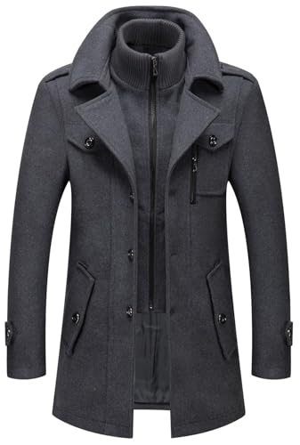 Image of chouyatou Men's Gentle Layered Collar Single Breasted Quilted Lined Wool Blend Pea Coats