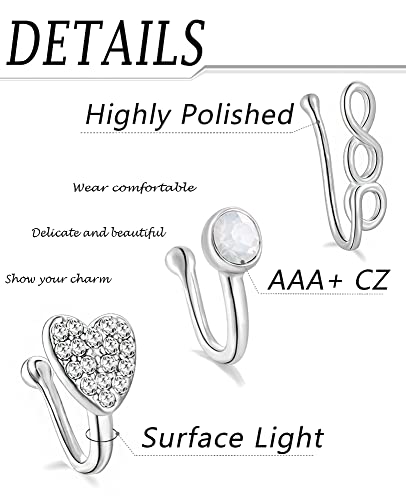 Akeoqi 16Pcs African Faux Nose Cuff Non Piercing Inlaid Cubic Zirconia Clip On Nose Ring Geometric Heart Flower Star Leaf Shape Nose Ring Fake Nose Cuff For Women Silver Tone #TOP1