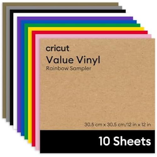 Cricut Value Permanent Vinyl - 10ft Rainbow Sampler (12in x 12in Sheets)