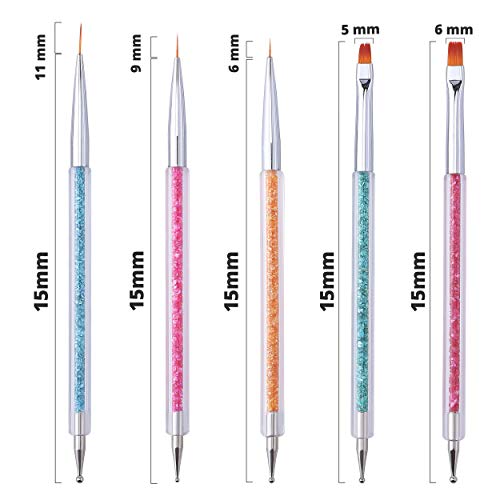 Cizoackle Nail Art Brushes - Double-Ended Brush and Dotting Tool Kit - Elegant Nail Pen Set with Shiny Handles - Easy To Use Professional Liner Tools 5 Pcs - Thumbnail 2
