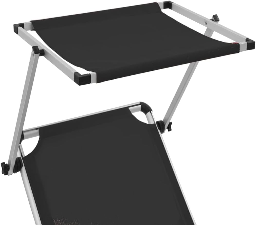 Folding Sun Lounger with Roof,Camping Chair,Garden Chair,Patio Decorative Chair,Lawn Lounger,Napping Loungers,Picnic Chair,for Beach,Outdoor,Beach,Yard,Camping,Pool,Aluminum and Textilene Black