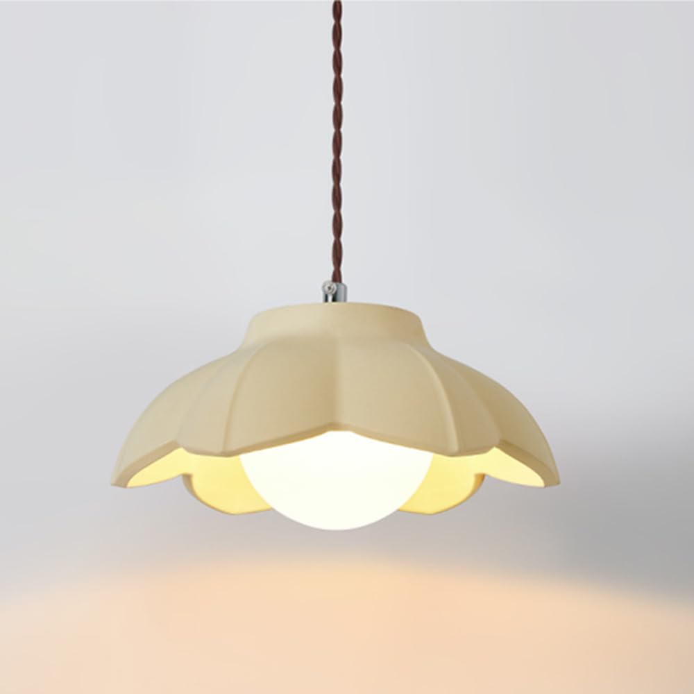 HUAYUSEDF Cream Style Pendant Light Fixtures Flower Shaped Kitchen Resin Lighting Over Island Dining Room Fixture Modern Chandelier E26 Base Hanging Lamp Height-Adjustable