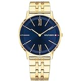 Blaues Zifferblatt Tommy Hilfiger Herren Analog Quarz Uhr mit Paqué or Armband 1791513