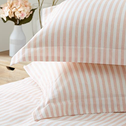 furn. Yard Hebden 100% Cotton Stripe Duvet Cover Set - Reversible Striped Bedding (Blush, King) - Image 4