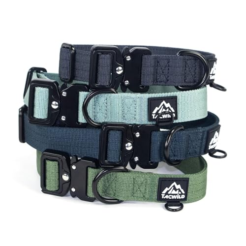 Tacwild Dog Collar for Large Dogs - Adjustable, Chew Proof Nylon Collar with Metal Quick Release Buckle and D-Ring for Dog Tags (Dark Green, L)