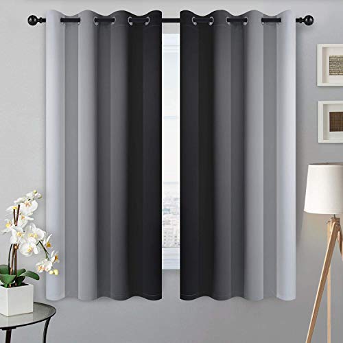 Image of SimpleHome Ombre Black to Grey White Curtains for Living Room 52Wx63L | Room Darkening Curtains for Bedroom,Gradient Light Blocking Curtain,Thermal Insulated Grommet Window Drapes,2 Panels,63 Inch
