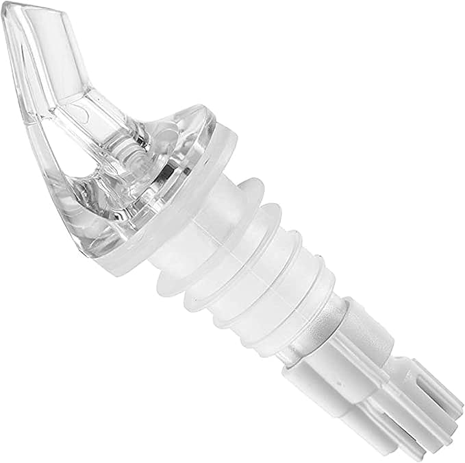 Betolla (Pack of 12) 2 oz Measured Liquor Pourers – No-Collar Clear Pour Spouts with White Tail for Accurate, Consistent Serving