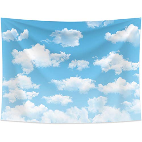 Allenjoy 8x6ft Fabric Blue Sky White Cloud Backdrop for Newborn Spring Portrait Photography Pictures Kids Children World Travel Aviator Birthday Party Decor Welcome Baby Shower Photo Shoot Background