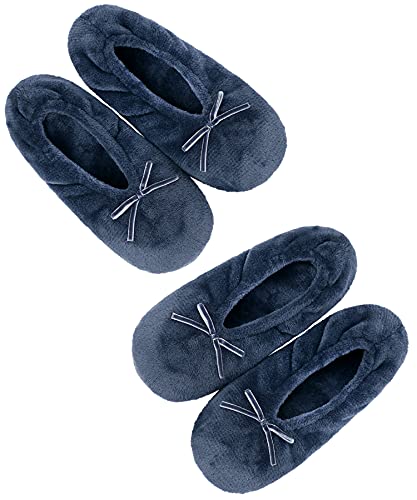 Image of Panda Bros 2 Pairs Women's Ballerina House Slippers, Anti-Skid Comfy Warm Ballet Style Slippers