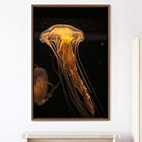 Framed Canvas Wall Art Jellyfish Bedroom Colorful Jellyfish Marine Life Multicolor Neon Photography Tropical - 16x24 inches