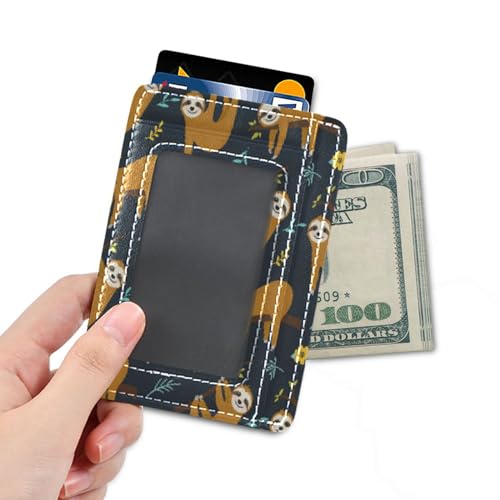 Front Pocket Minimalist Leather Slim Wallet Credit Card Holder Brown Sloth for Men & Women4