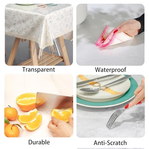 DIKARIYA Tischdecke Transparent Abwaschbar, 140x220cm Durchsichtige Tischdecke Transparent PVC Folie Tischfolie Durchsichtig Wasserdicht Fettdicht Tischschutzfolie für Hochzeiten Party Indoor Outdoor