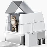 Litiere INOX XXL, Bac Litiere pour Chat, en Acier Inoxydable, avec Couvercle Basculant,Design Étanche, Pelle à litière pour Chat,Poubelle et Tapis, Convient pour Les Grands Chats/Plusieurs Chats