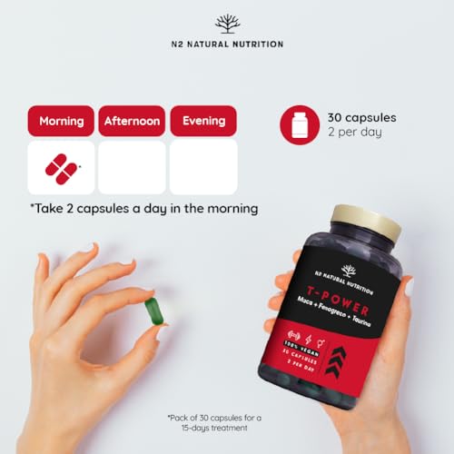 Testosterone Booster Complex for Men with Fenugreek, L-Taurine Maca Gingseng, Zinc, L-Taurine, Black Pepper. Mood Stimulant, Endurance, Energy. Pre Workout. 120 Capsules. Vegan. N2 Natural Nutrition - Image 5