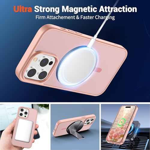 Image of SUPFINE Magnetic for iPhone 14 Pro Case (Compatible with MagSafe) (Military Grade Drop Protection) Slim Translucent Matte Shockproof with Anti-Fingerprint Phone Case,Pink