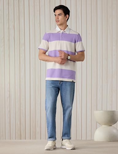 Image of Amazon Brand - Symbol Men Relaxed Fit Rugby Collar Polo| Half Sleeves | Available in Plus Size
