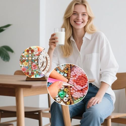 Calendario de madera 3D perpetuo artesanal con cristales para mesa 2
